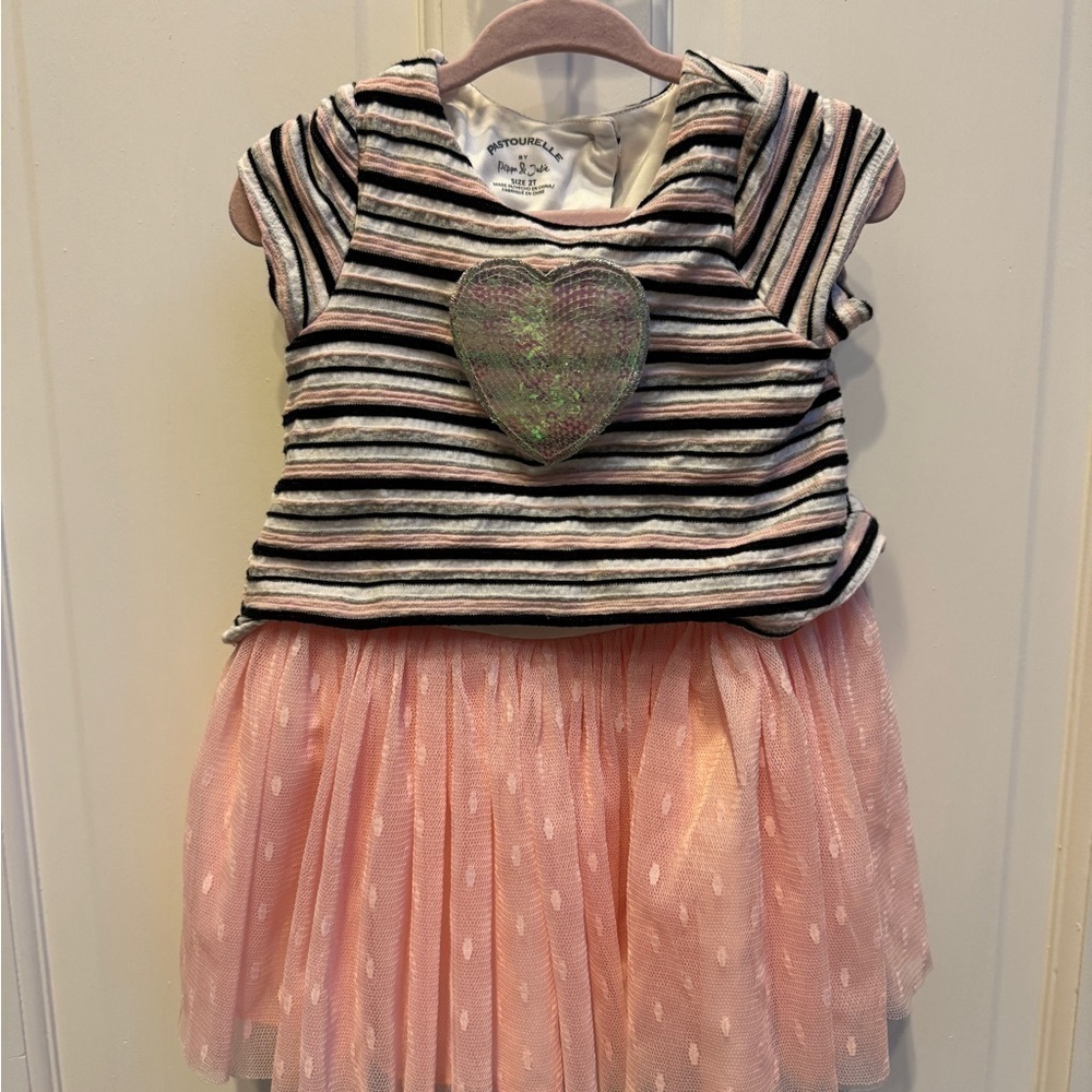 Pastourelle Pippa & Julie 2T Multicolor Stripe Heart Girls Short Sleeve Dress
